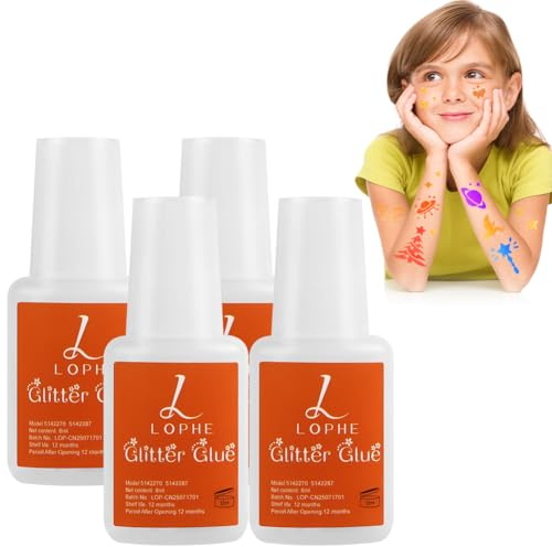 LOPHE Hautkleber für Glitzertattoos, 4x8ml Glitzer Tattoo Kleber, Körperkleber Glitter Glue für Karneval, Schminke, Halloween, Make-up Artists