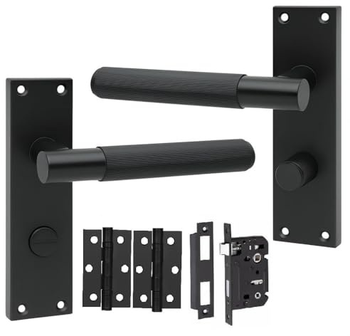 Golden Grace Victorian T-Bar Bathroom Door Handle Set, Matt Black 150mm | Includes a 2.5 inch mortise lock, spindle and screws for quick setup. Sturdy metal zinc alloy build.