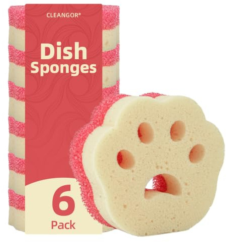 Cleangor 6 Piezas Estropajos para Manchas Difíciles, Superficies Delicadas | Esponjas para Platos con Control de Temperatura por Ambos Lados, Esponjas de Cocina, No Rayan, Fáciles de Limpiar
