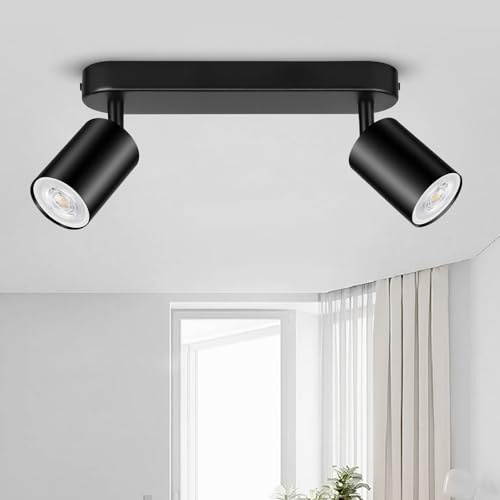GeyouLux Deckenstrahler LED 2 Flammig Schwarz LED Deckenleuchte Schwenkbar | GU10 Deckenlampe Strahler Deckenspot, Aluminium Modern Spot Lampe Wandstrahler für Küche, Wohnzimmer(Ohne Leuchtmittel)