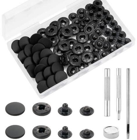 QIUTIMIY 20-teiliges Set Leder-Druckknöpfe, Druckknöpfe mit Setzwerkzeug, 15-mm-Metall-Druckknopfset für Stoff, Bekleidungsnähen (Schwarzbronze)