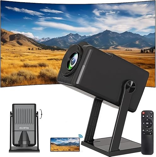 Mini Proyector Portátil con Soporte 4K/1080P Películas, Android 11, 40-150 Pulgadas, Corrección Automática de Keystone Vertical, WiFi6 + BT5.0, Rotación 360°, Altavoces Integrados, Cine en Casa