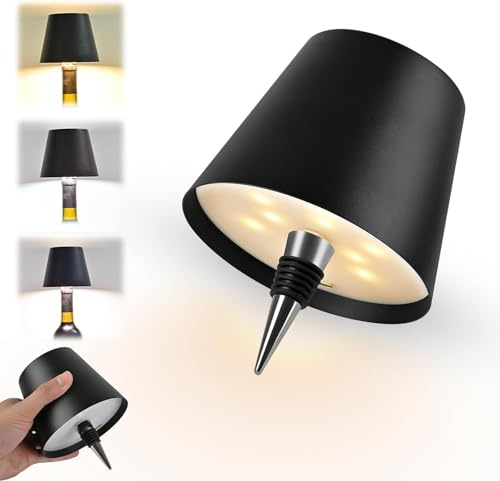 YYBCAN Lampada a bottiglia wireless ricaricabile USB con controllo touch – 3 cambi di colore e funzione dimmerabile – Lampada da tavolo LED per bar, ristorante, decorazione esterna e viaggio (Nero)