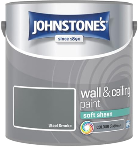 Steel Smoke Johnstone’s Wall & Ceiling Soft Sheen Paint 2.5L – Subtle Sheen Finish, Durable & Washable, Quick Dry, Low Odour Interior Paint for Walls & Ceilings
