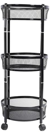 PODSJD Carrello Ripiegabile a 3 Ripiani in Acciaio al Carbonio Bianco, Portaoggetti Mobile con Ruote Bloccare - Portata 10kg per Cassa, Pratico e Salvaspazio per Cucina e Ufficio (Nera)