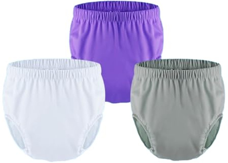 Vuxen läckage underkläder for inkontinens, tvättbar låg ljudnivå Återanvändbar vuxen blöjöverdrag, plastbyxöverdrag(White+Purple+Gray,Small)