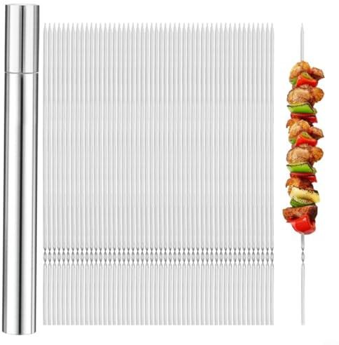 Entgoinggo Stainless Steel Bbq Skewers Set For Barbecue Kebab Skewers Outdoor Cooking Stainless Steel Grill With Storage Tube For Grilling Roasting Oven Baking(20pcs)