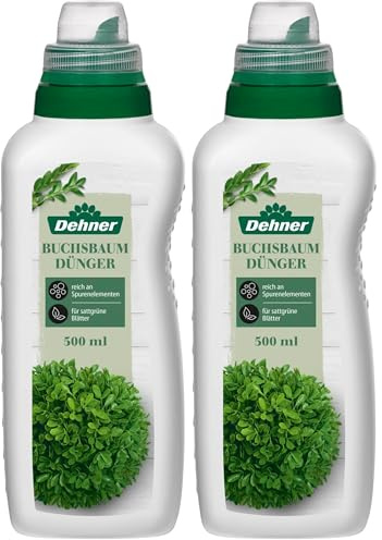 Dehner Buchsbaumdünger, hochwertiger Flüssigdünger, Dünger für Buchsbäume, organischer NPK-Dünger, mit Spurennährstoffen, 500 ml, für ca. 25 l, bunt (Packung mit 2)
