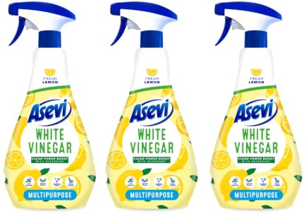 Asevi White Vinegar Cleaning Spray – Multipurpose Surface Cleaner for Limescale Grease & Glass with Lemon Scent – Multipack 3 x 750 ml