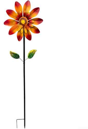 Zeroupshop Girandola a vento in ferro, decorazione da giardino, rotante in metallo, con design a crisantemo, per esterni, cortile, patio e prato, giallo e blu, 114 x 27,5 cm (giallo)