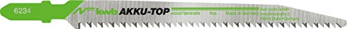 kwb AKKU TOP Stichsäge-Blätter im Zweier-Set für Holz, Down Cut - Sägeblatt aus HCS Kohlenstoff-Stahl, Länge 116/90 mm - Made in Germany
