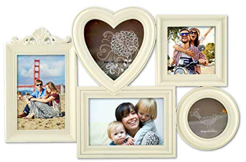 PrimoLiving Bildergalerie P-1070 - Creme Weiß - in 3D Optik für 5 Fotos Herz Bilderrahmen