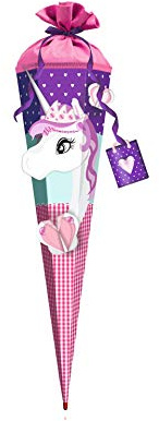 ROTH 3D-Schultüte zum Selbstbasteln Einhorn Zaubermähne 80cm 6-eckig Rot(h)-Spitze Filzverschluss