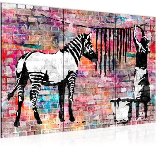 Runa Art Wandbilder Banksy Washing Zebra Bild XXL Loft Wohnzimmer Bunt Street Art 120 x 80 cm 3 Teilig 012931c