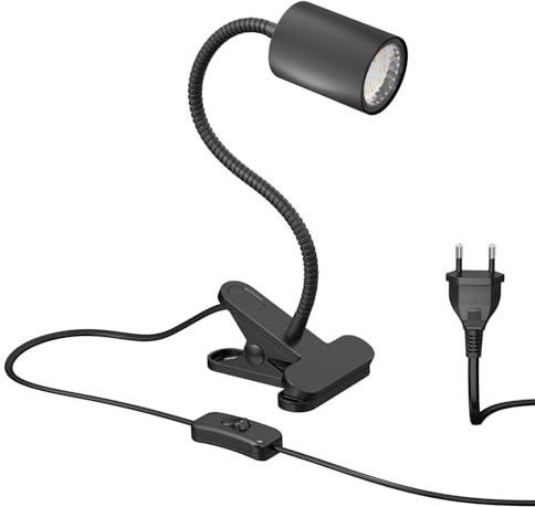 ledscom.de Klemmleuchte WAIKA mit Schwanenhals und Schalter schwarz matt, inkl. GU10 LED Lampe (warmweiß, 2,339W, 227lm, 110°)
