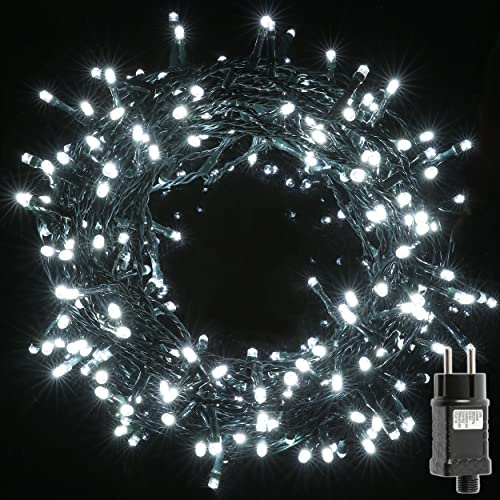 H HANSEL HOME Guirnalda Luces Led de Navidad Luces de Árbol de Navidad Uso Interior/Exterior IP44 Impermeable Cable Verde (Luz Blanco, 100 Leds 5M)