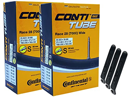 pneugo! 2 x Continental Fahrradschlauch Sclaverand 25-622/32-630 (Race Wide) + 3 D Reifenheber