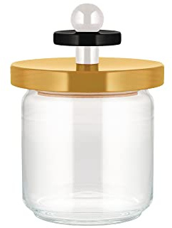 Alessi Mr. Sottsass I Suppose ES16 / 75 1- Design Hermetic Glass Jar mit Buchenholzdeckel, Gelb, Schwarz und Weiß