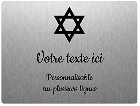 Mygoodprice Placa grabada funeraria con diseño de cruz judía autoadhesiva, 20 x 15 cm, personalizable de 1 a 3 líneas Alu Brossé
