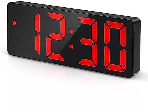 Criacr Digitaler Wecker mit Große Zahlen Display, Tragbarer Wecker mit Snooze, 3 Helligkeit, Temperaturanzeige, Datum, 12/24HR, USB Stromanschluss, Sprachsteuerung Funktion (Rot)