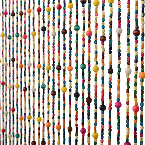 FlavorThings 36 x 79 41 Strands Rainbow Colorful Hippie Wood Beaded Curtain Boho-Bohemian Natural Wooden Door Doorway Beads Bamboo-Like Window Front Door Decor Curtains Home Decor Gift Set
