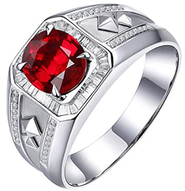 Daesar Herren Ring 750 Weißgold, Trauringe Breit mit 1.01ct Rubin Hochzeitsringe Weißgold Nickelfrei mit Diamant Gr.68 (21.6)