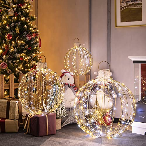 GOPLUS LED Dekokugel, 3 Stück Große Kugeln Lichter hängend & stehend, Weihnachtsbeleuchtung Kugeln außen warmweiß, Leuchtkugeln Lichterkette für Weihnachtsdeko Innen Garten Party Hochzeit