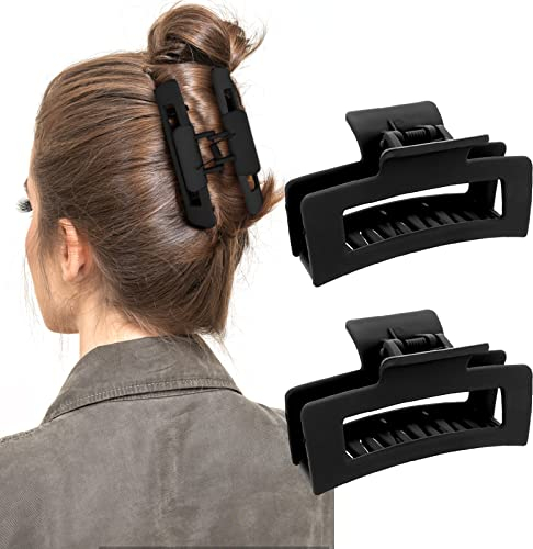 WLLHYF Quadratische Klauenclips 2 Stück 8.5 cm Mittlere Haarklammern Matt Rutschfest Modisch Starker Halt Bananen Clips Haarstyling ZubehöR Für Frauen Und Mädchen Dickes Dünnes Haar (2 Schwarz)
