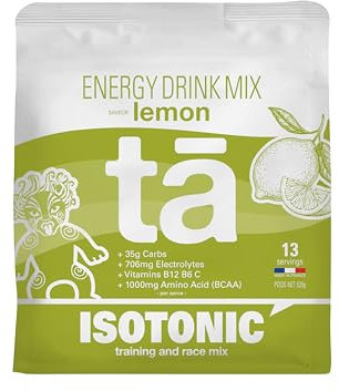 Boisson Énergétique fabriquée en France. Apport en Glucides, Electrolytes (sodium, magnésium, potassium) Vit (C, B6, B12) et BCAA. Sac de 520g soit 13 bidons de 500ml (Citron)