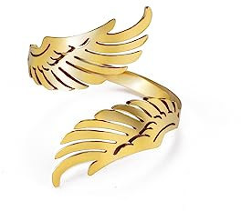 Dreamtimes Offener Ring mit fliegenden Engelsflügeln für Frauen und Männer Verstellbarer Edelstahlring Hip Hop Punk Partyschmuck