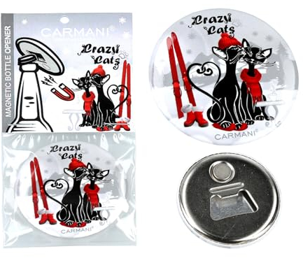 CARMANI - Apribottiglie magnetico, apribottiglie portatile per birra, bevande, bibite gassate, stampato con motivo di gatti pazzi della collezione natalizia