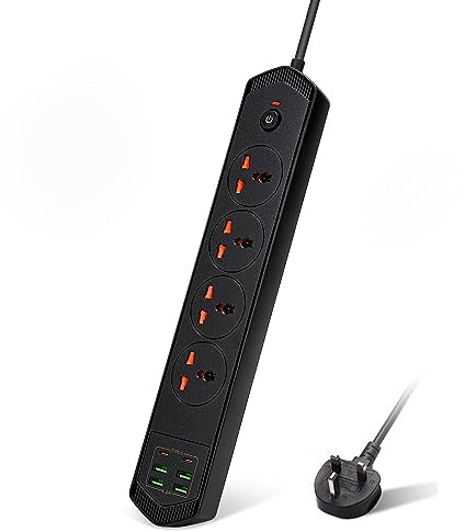 3M/9.84FT Extension Lead 4 AC Way With Fast Charger 4 USB+2 Type-C Slots(5V 4.2A),3000W 13Amp UK Plug Power,Protected Extension Cord,Power Strip for Home Office (Black)