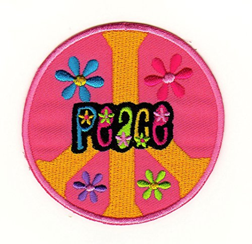 Peace Zeichen Rosa Aufnäher zum aufbügeln oder aufnähen Bügelbild Aufbügler für Kleidung gestickter Bügelpatch Applikation Patch Größe 7,2 x 7,2 cm