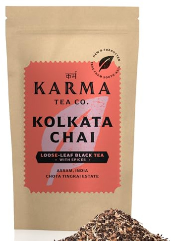 KARMA TEA CO.|Thé Chai| 85g Vrac| Originaux De L'Inde| Thé Noir, Cardamome, Cannelle, Poivre Noir, Clou De Girofle & Anis Etoilé| 100% Naturel, Sans Ajouts