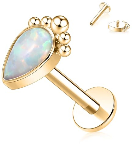 hengkaixuan Gold Labret Schmuck G23 Titan Labret Studs 16G Lip Studs CZ/Opal Knorpel Ohrring Flatback Ohrring mit Innengewinde Monroe Lip Helix Knorpel Conch Tragus Ohrring Piercing 6 8 10mm