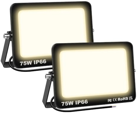 AUXTINGS 2 Piezas Focos LED Exterior,75W 7500 lúmen Foco Proyector LED Impermeable, 4000K blanco cálido Floodlight Iluminación de seguridad para Campo Jardín Estadio Casa Garaje Patio Terraza