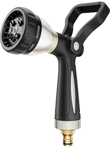 FANHAO Gartenschlauch Spritze im Feuerwehrstil,100% Metall Gartenbrause mit 8 einstellbaren Sprühbildern,Hochdruck-Schlauchdüse mit rutschfestem Griff zum Gießen von Rasen,Waschen von Autos