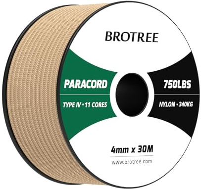 Brotree Paracord 750lb 4mm 30M 100% Nylon Seil Typ IV Schnur mit 11 Kern | 340kg (750lbs) Bruchlast, Camping, Survival, Outdoor, Armbänder, Hundeleine, Heimwerken