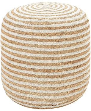 Pouf Jute / Baumwolle beige / weiß gestreift rund ⌀ 40 cm Boho Stil Resafa