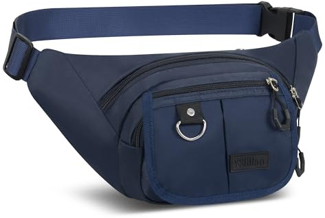 YSHHao Bauchtasche Herren Damen Gürteltasche mit Verstellbarem Riemen Wasserdicht Hüfttasche mit 5 Reißverschlusstaschen für Outdoor Reisen Sport Wandern Joggen Hundespaziergänge Blau