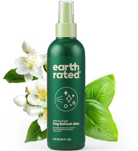 Earth Rated Dog Deodorizing Spray, Conditioning & Odor-Eliminating Dog & Puppy Perfume, For All Coat Types, Refreshing White Tea & Basil Scent, 8 oz.