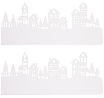 Rayher Papier Silhouette Bergdorf, weiß, 30,7 x 13,3 cm, 2 Stück, Weihnachtsdekoration, Papierdorf, Fotokarton weiß, 87435102