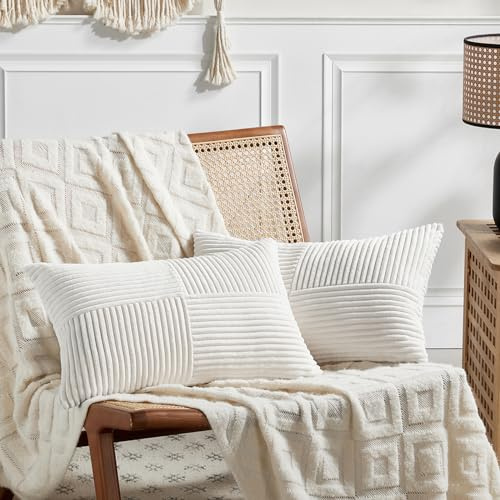 FDTERN 2er Set Creme Weiß Kordsamt Kissenbezug 50x70CM Weich Moderne Dekorative Kissenbezüge Kissenhülle Dekokissenbezug Sofakissen Dekokissen Boho Deko für Sofa Schlafzimmer Wohnzimmer Bett