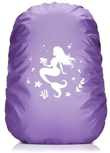 Yealiely Regenschutz Schulranzen, 35L Regenhülle Schulranzen mit Reflektorstreifen, Regenschutz Rucksack mit Meerjungfrauen für Kinder Outdoor Nacht Wandern Bei Regen und Schnee