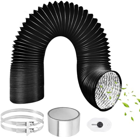 ComPDCVD Manguera de ventilación de PVC de 150 mm 3m Negro Tubo Flexible de Salida con 2 Abrazaderas y Cinta de película de aluminio Manguera de Aire para Extractor de Aire Climatización Secadora