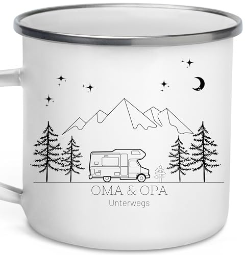 Little Mathilda Emaille Tasse Camping personalisierte Campingtasse mit Namen Kaffeetasse Zubehör Wohnmobil Wohnwagen Van Geschirr Edelstahl Becher Campingküche Geschenk für Camper