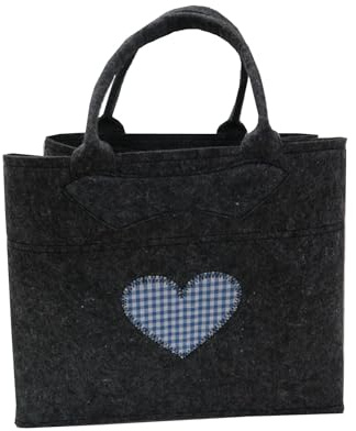 Steinnacher Filztasche Herz dunkelgrau blau 38x20cm mit Henkel