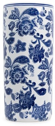 Assorted Collections Portaombrelli in ceramica, alto 45,7 cm, motivo floreale bianco blu, supporto per bastoni da passeggio, fioriere per interni, decorazione per ingresso, eleganti accenti per la