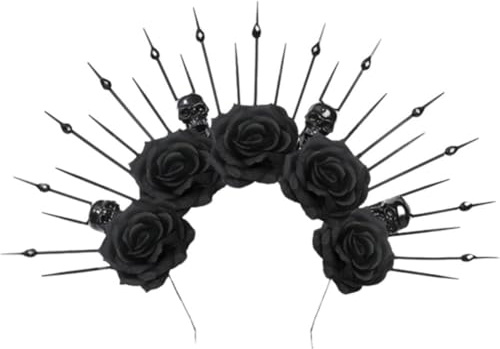 Lpitoy Gothic Blumenkrone Stirnband Halloween Totenkopf Rose Stirnband Königin Haarschmuck Party Cosplay Dress Up Haarband
