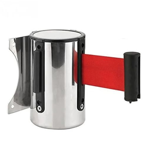 PENGKTXXY Absperrkette Edelstahl Pfosten Warteschlange Barriere Wand Montieren Crowd Control Einziehbare Band Höhe 140mm Durchmesser 63mm for Wand Beide Seiten(3meter)